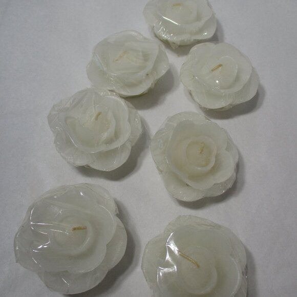 Lot of 7 White Wax Candle-Lite Rose Flowers Shaped Floating Candles - Picture 5 of 5